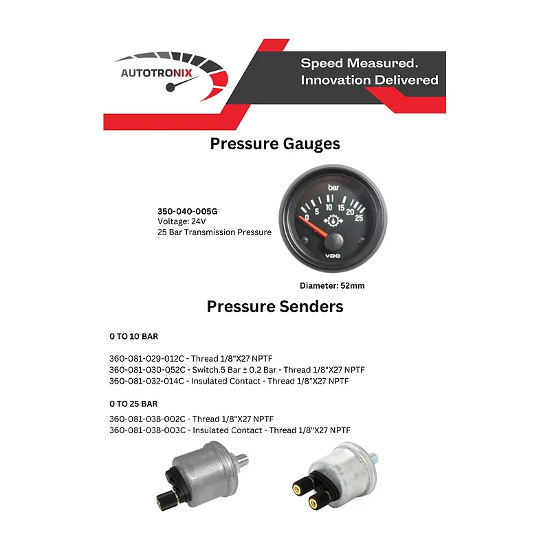 VDO Pressure Gauge Cockpit International 25bar Transmission 52mm 24V